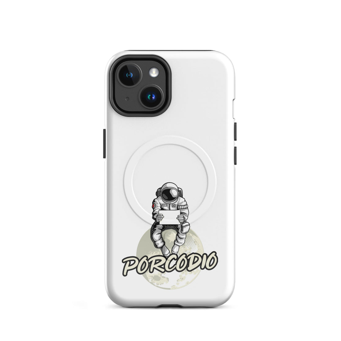 Due t-shirt unisex Porcodio in formato regalo abbinate a cover MagSafe Porcodio protettiva in stile streetwear ironico